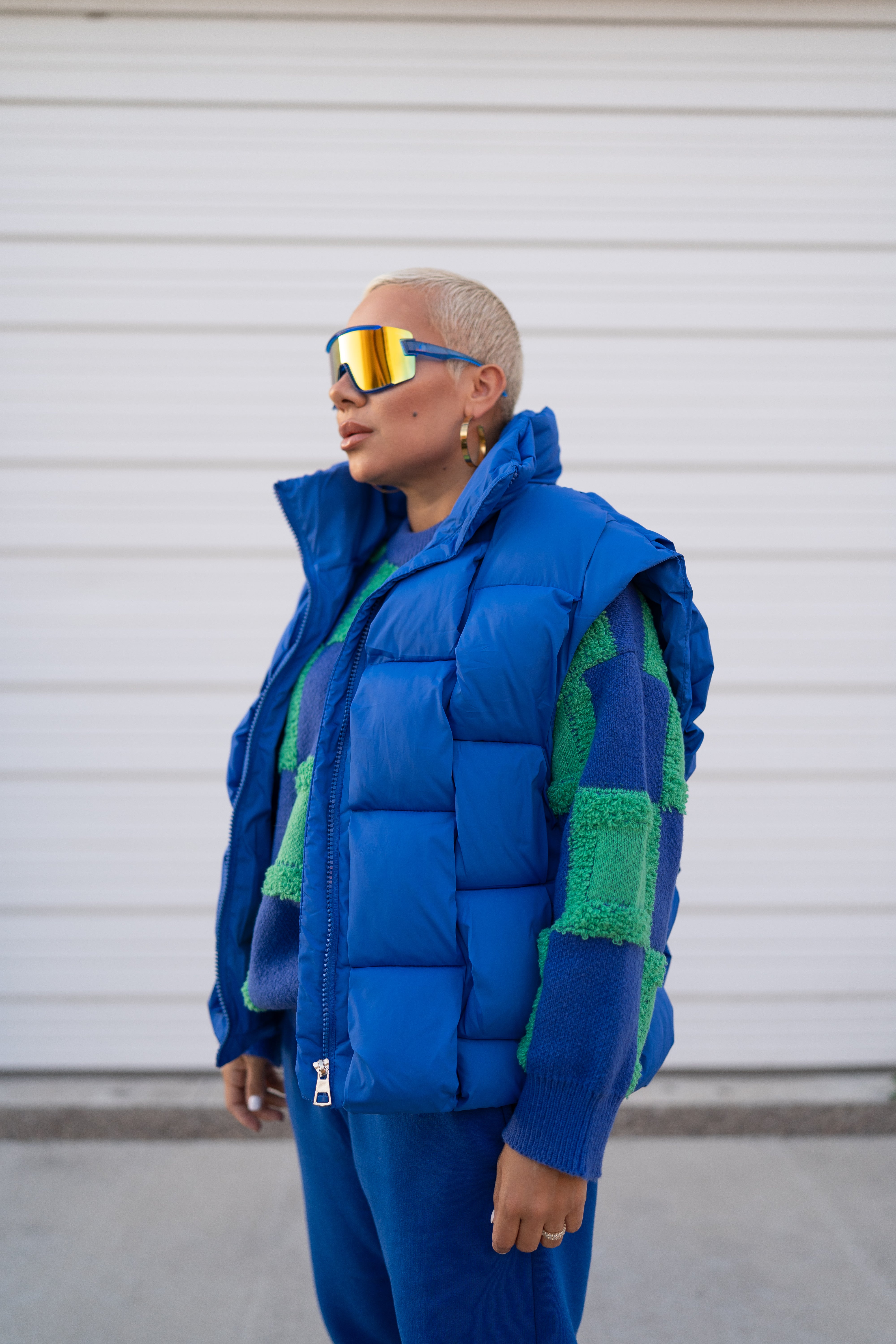 BLUE PUFFER WEAVE VEST – STYLED X REINA